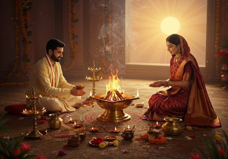 Online Havan with Pandit Ji performing live Vedic ritual at home setup in Palam Delhi